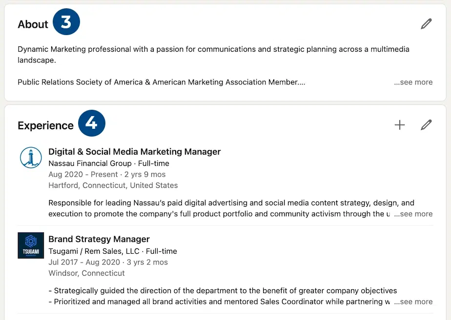 Image of LinkedIn summary and experience