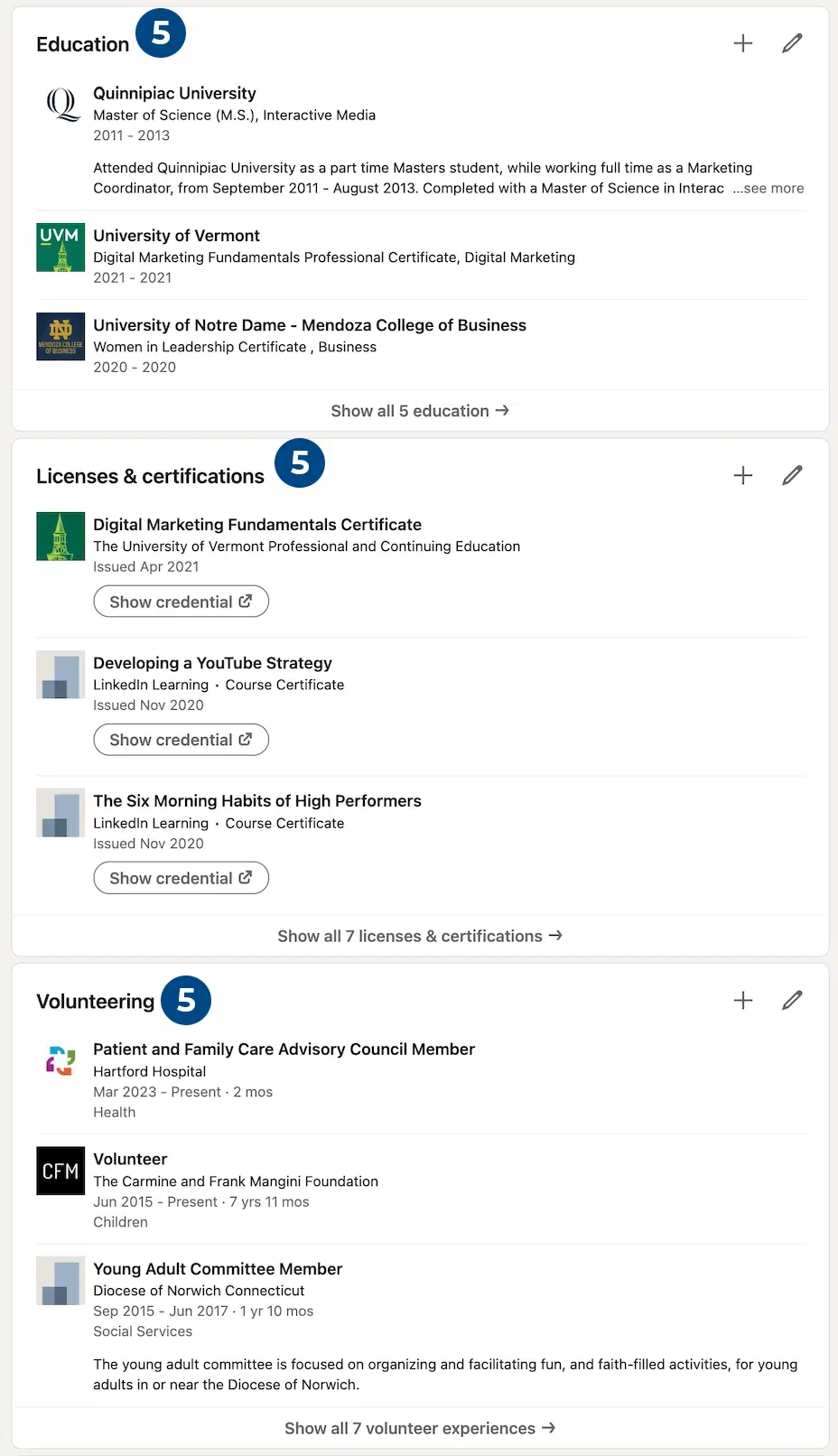 Image of LinkedIn education and certifications