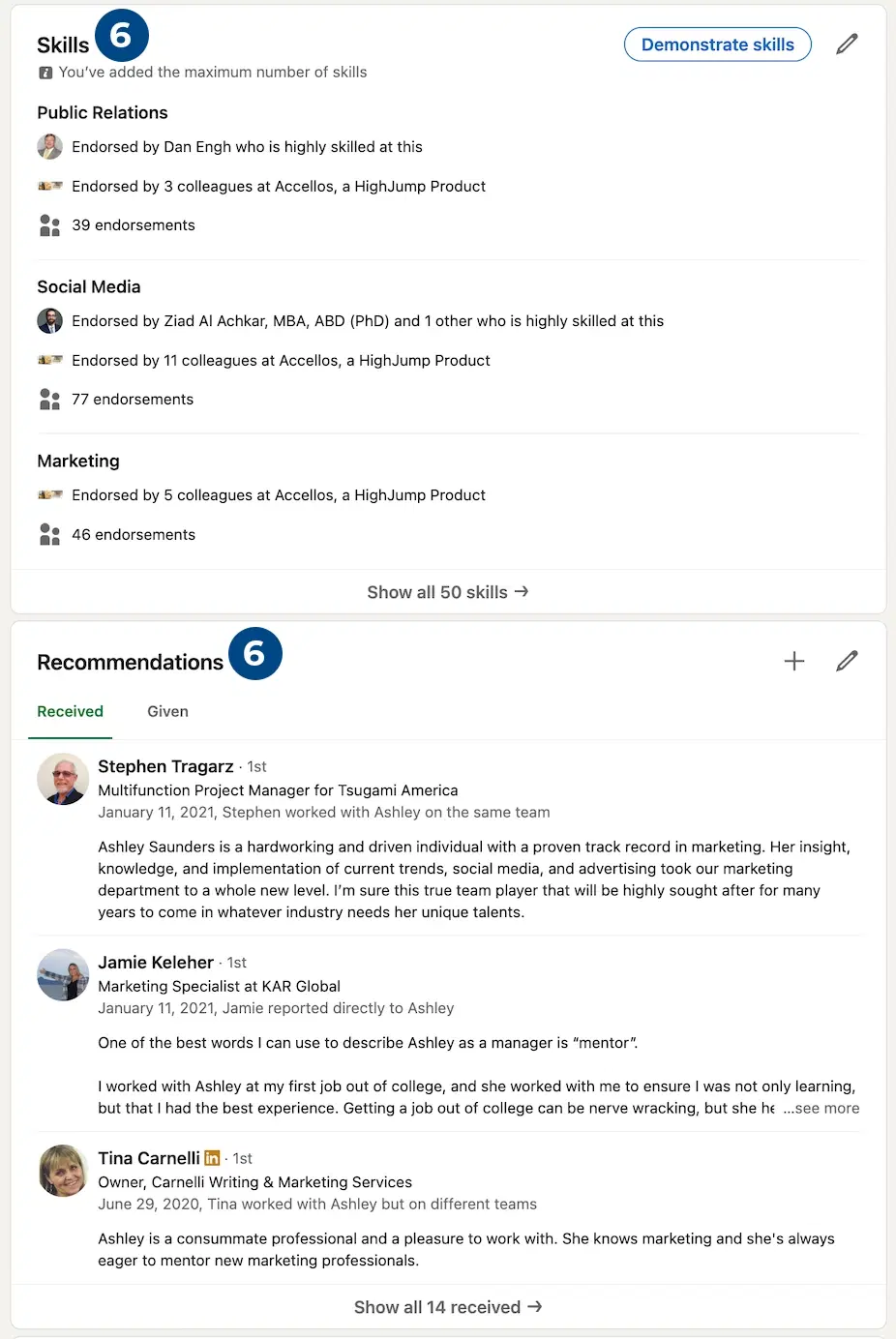 Image of LinkedIn endorsements and recommendations