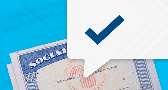 image of a blue check mark on top of social security card