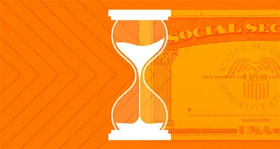 image of a hour glass on top of orange social security card